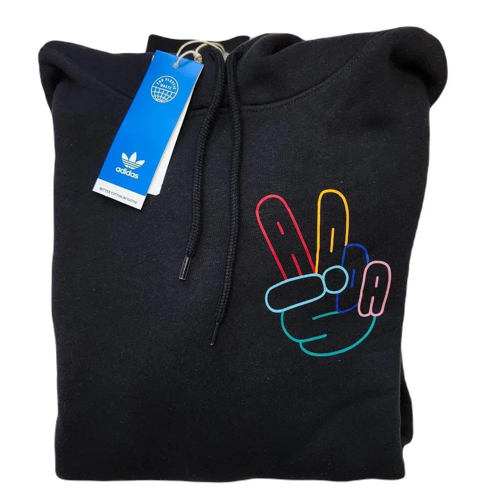 【未使用】adidas OG PEACE SIGN H パーカー S 黒 NEW MENS ADIDAS ORIGINALS PEACE SIGN TREFOIL HOODIE ~SIZE LARGE